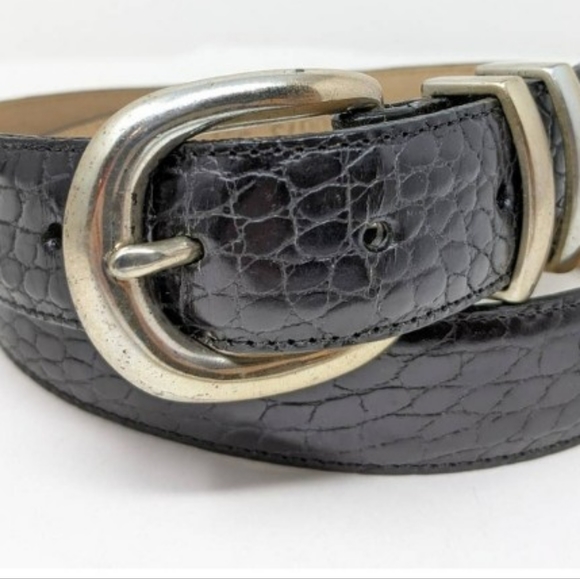 Brighton Croc Embossed Leather Belt Brass Buckle - Picture 4 of 4